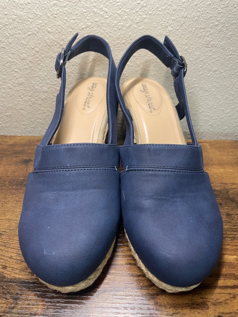 Easy Street Stargaze Size 9W Blue Espadrille Slingback Wedge Sandals